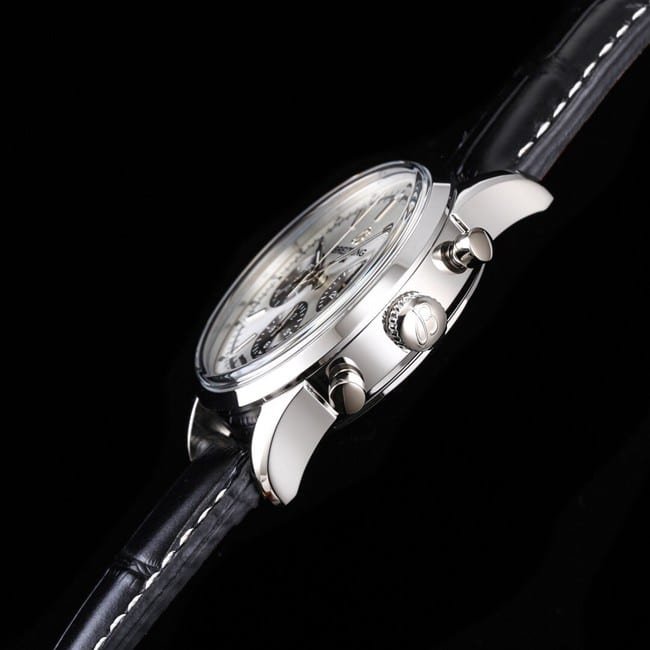 top-tier replica watch Breitling overseas series chronograph silver steel case watch side view