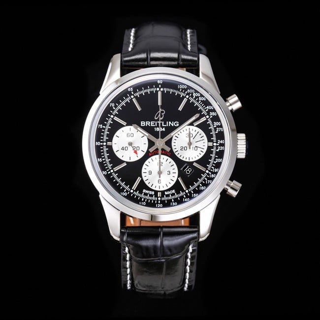 top-tier replica watch Breitling overseas series chronograph silver steel case watch front view