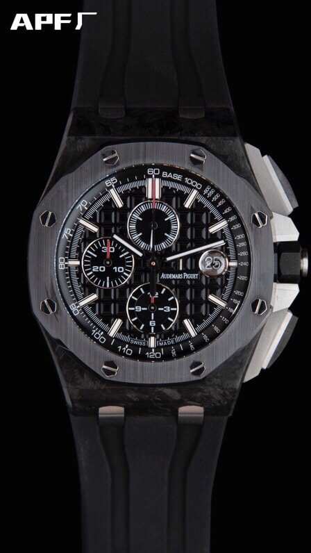 top-tier replicaAPFAudemars PiguetRoyal Oakblack dial offshore 26400 forged carbon brazing chronograph watch black dial concentrated research and development to break through barriers front view