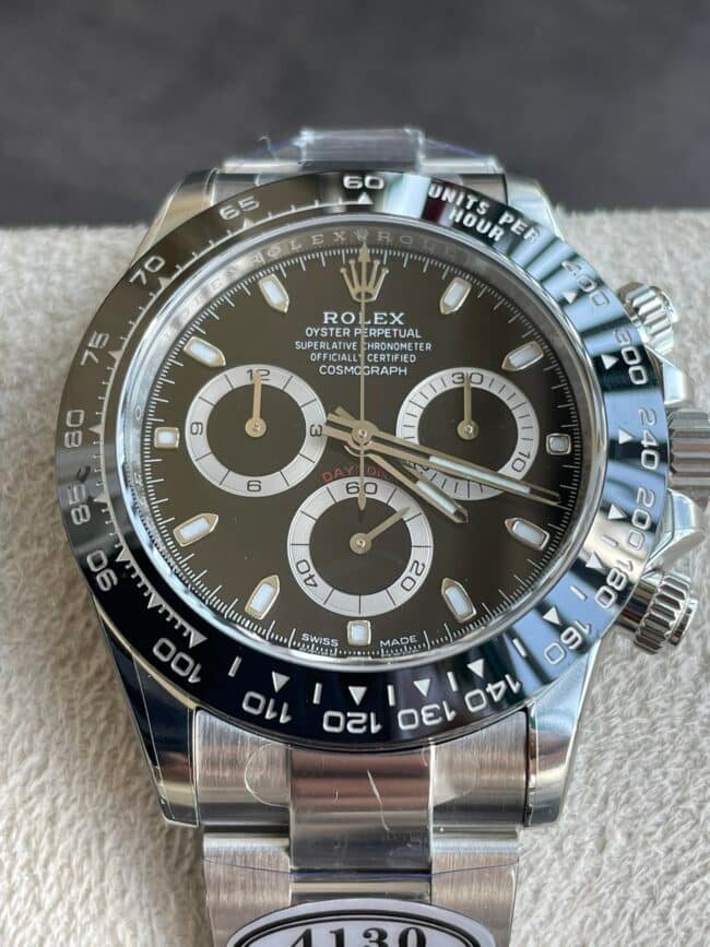 High-end replica C factory new black ceramic black dial Daytona 4130 movement front view