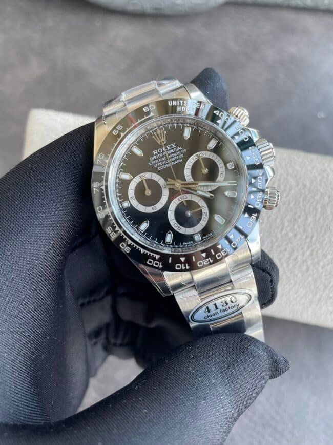 High-end replica C factory new black ceramic black dial Daytona 4130 movement front view