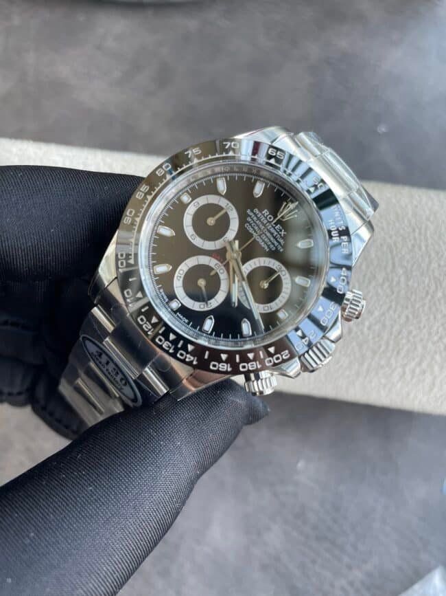 High-end replica C factory new black ceramic black dial Daytona 4130 movement front view