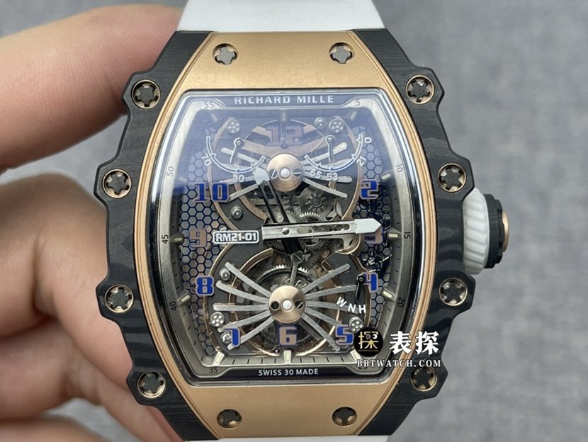 Richard Mille men's RM 21-011:1top-tier replica watch men's hollow dial tourbillon rubber model pictures and prices front live photo