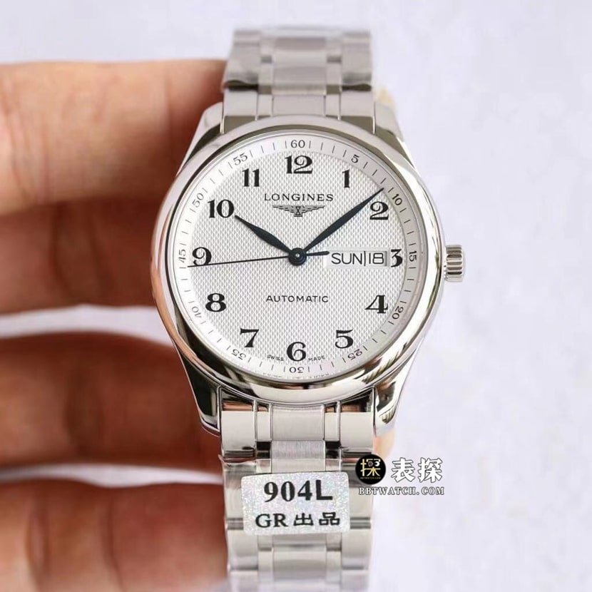 GR factory Longines watchmaking traditional top-tier replica watch men's silver wheat grain plate steel bracelet model pictures and prices front live photo