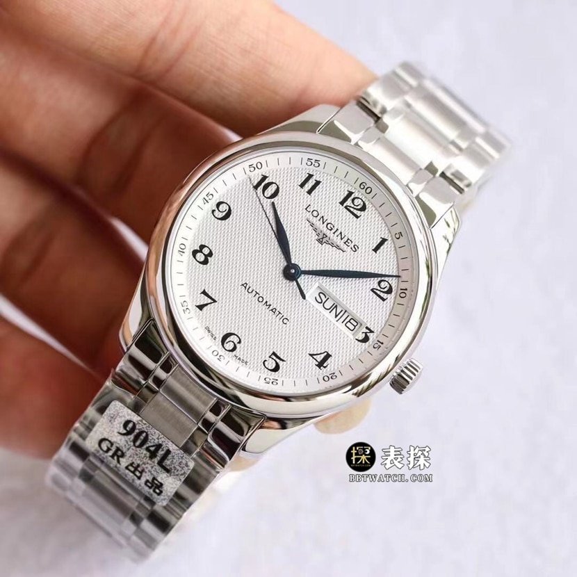 GR factory Longines watchmaking traditional top-tier replica watch men's silver wheat grain plate steel bracelet model pictures and prices front live photo
