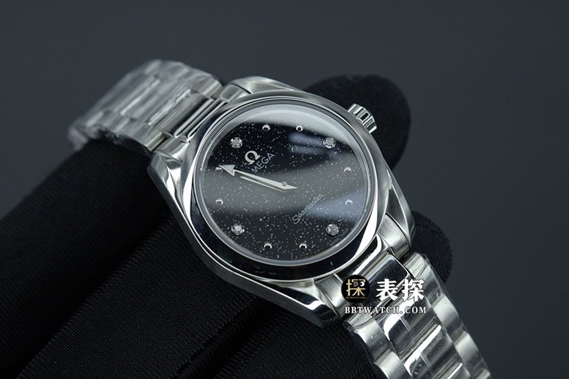 OmegaSeamaster1:1super clone watch ladies black dial silver needle steel bracelet model pictures and prices front live photo