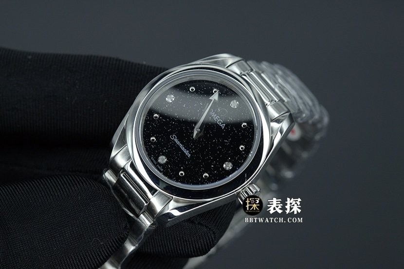 OmegaSeamaster1:1super clone watch ladies black dial silver needle steel bracelet model pictures and prices front live photo