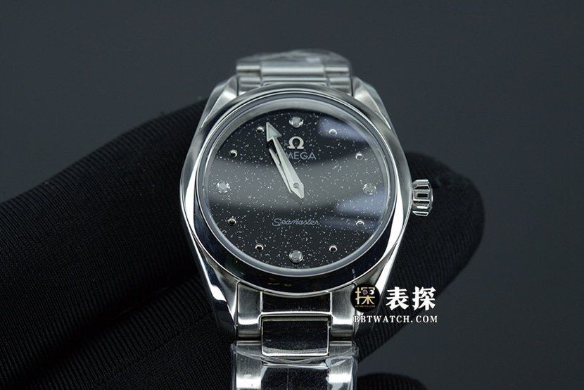 OmegaSeamaster1:1super clone watch ladies black dial silver needle steel bracelet model pictures and prices front live photo