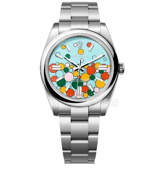 KRF Oyster Perpetual Rolex 1:1 Replica Watches Turquoise Blue Plate Color Balloon Face Rubber Model m126000-0009