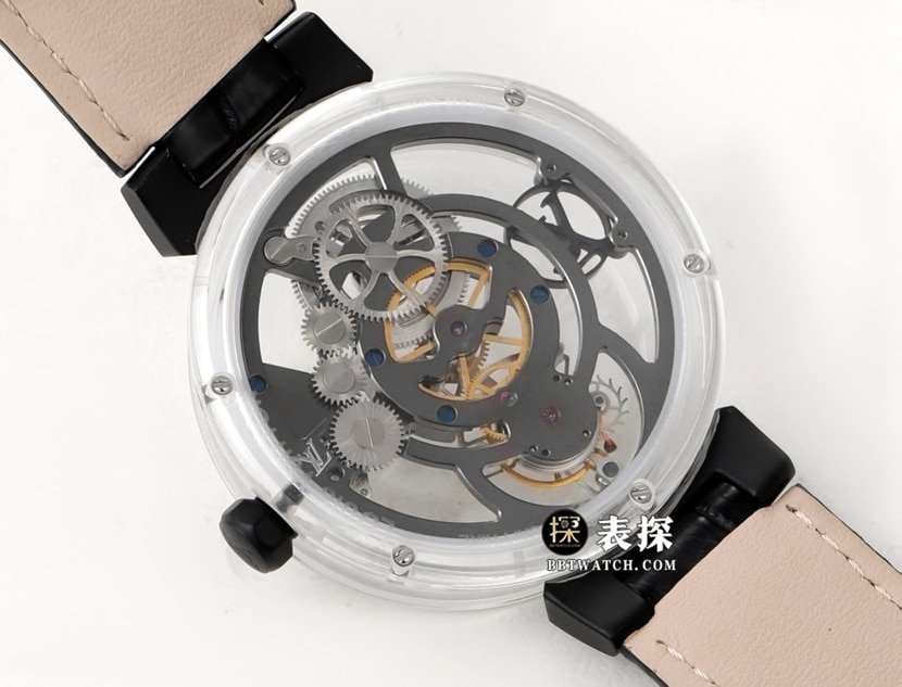 RM men's Louis Vuitton 1:1 replica watch hollow plate tourbillonleather strap caseback live photo