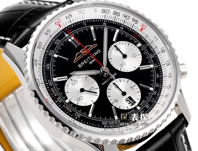 BLS aviation chronograph1Breitling1:1replica watch black dialleather strap model AB0138211B1P1front live photo
