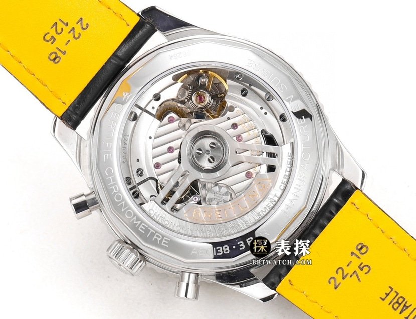 BLS aviation chronograph1Breitling1:1replica watch black dialleather strap model AB0138211B1P1caseback live photo