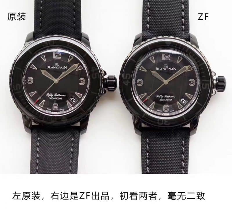 ZF Blancpain Fifty Fathoms Replica 5015-11C30-52 Black Manta Front View Watch Authenticity Comparison Review Front View