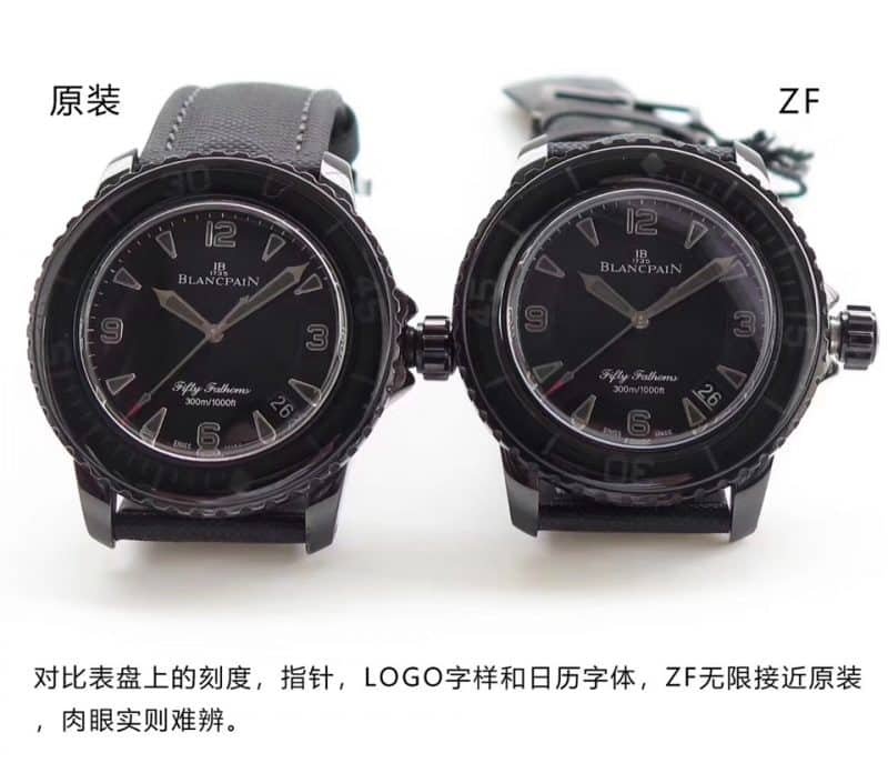 ZF Blancpain Fifty Fathoms Replica 5015-11C30-52 Black Manta Front View Watch Authenticity Comparison Review Front View