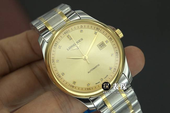 KY factory Longines men's watchmaking traditional top-tier 1:1 super clone watch gold plate steel bracelet model L2.793.5.37.7front live photo