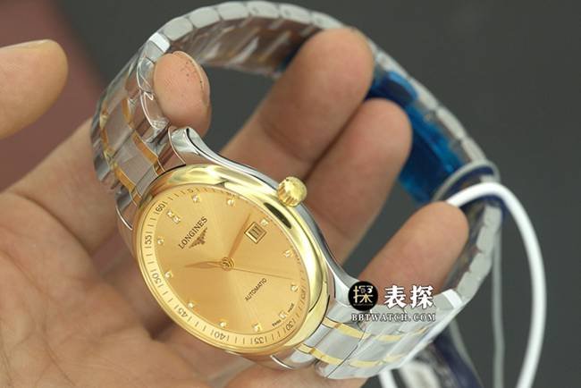 KY factory Longines men's watchmaking traditional top-tier 1:1 super clone watch gold plate steel bracelet model L2.793.5.37.7front live photo