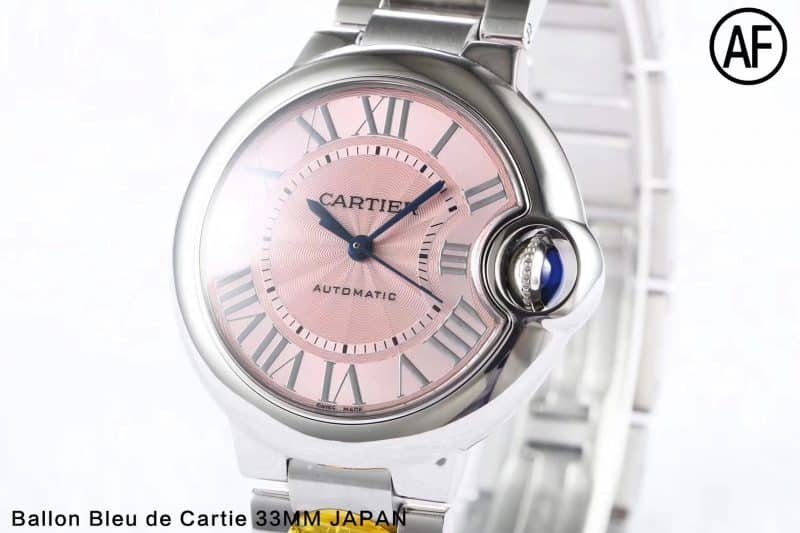 AFCartier blue balloon 33 diameter pink W6920100 replicaladies' watch genuine and fake comparison review front view