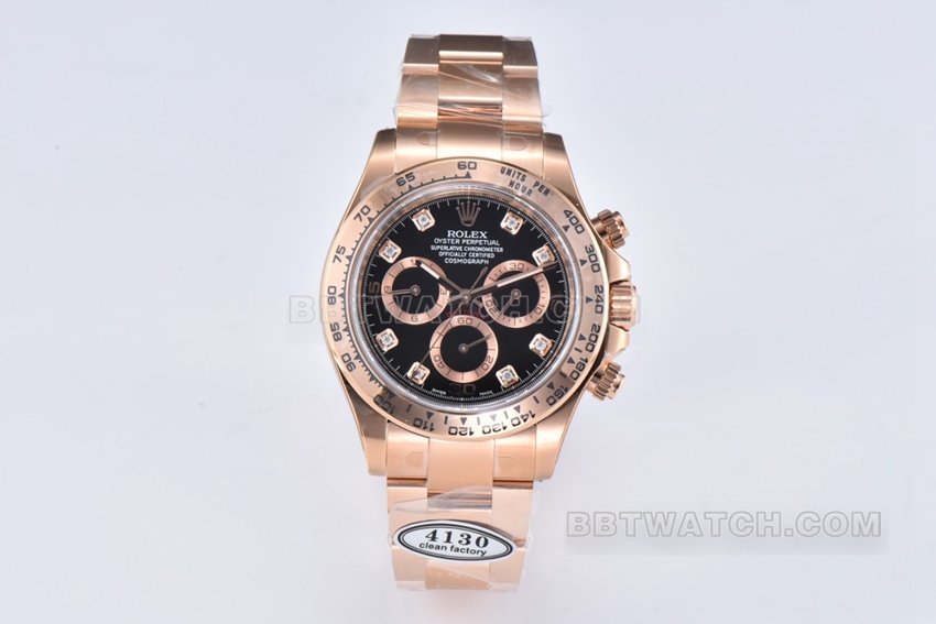 C factory RolexDaytona1:1super clone black diamond face rose goldsteel braceletm116505-0015front live photo