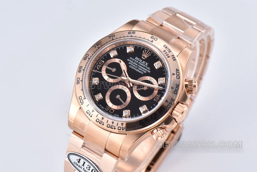 C factory RolexDaytona1:1super clone black diamond face rose goldsteel braceletm116505-0015front live photo
