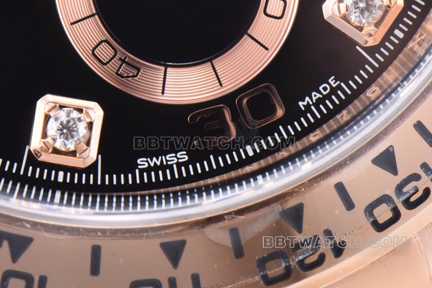 C factory RolexDaytona1:1super clone black diamond face rose goldsteel braceletm116505-0015front live photo