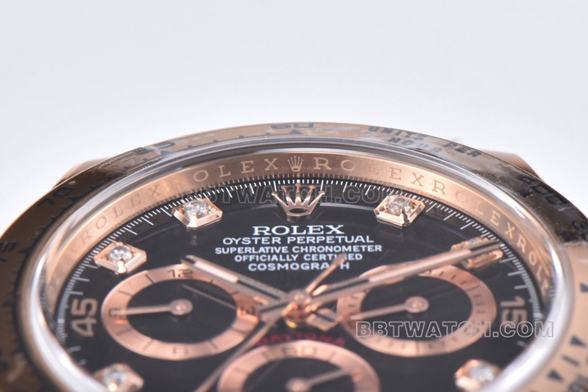 C factory RolexDaytona1:1super clone black diamond face rose goldsteel braceletm116505-0015front live photo