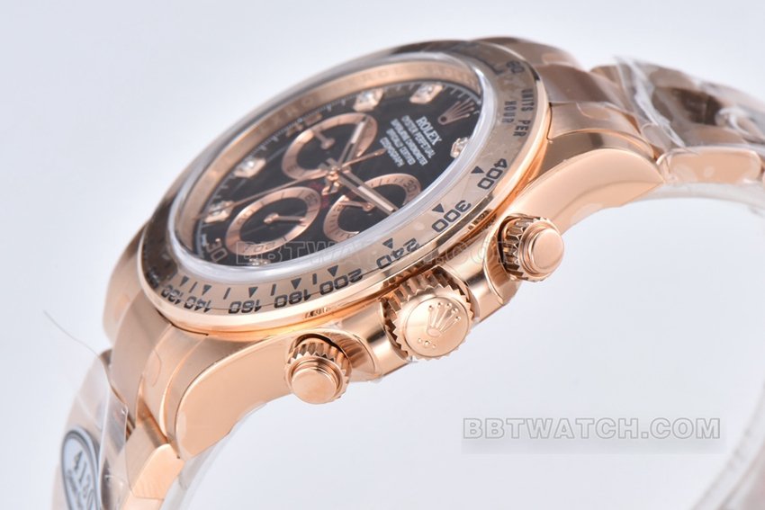 C factory RolexDaytona1:1super clone black diamond face rose goldsteel braceletm116505-0015side live photo