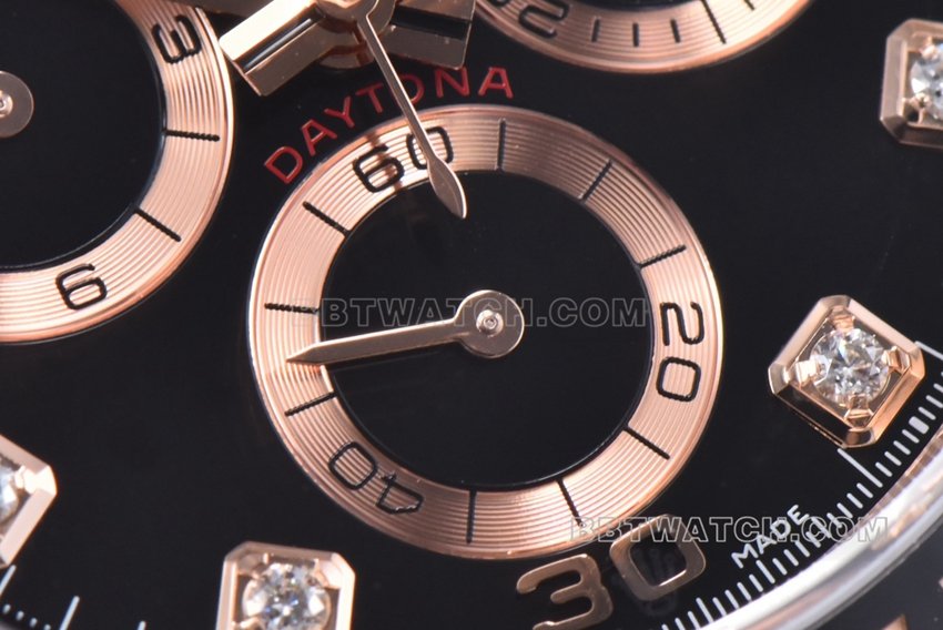 C factory RolexDaytona1:1super clone black diamond face rose goldsteel braceletm116505-0015front live photo