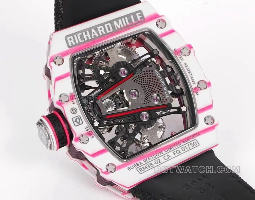 Richard Mille men's top-tier replica black fabric model RM 38-02caseback live photo